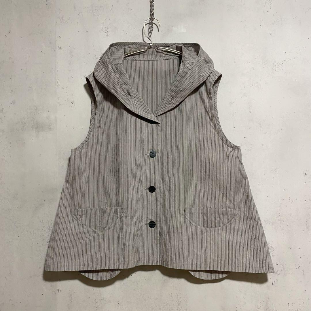 良品　慈雨　ジウ　センソユニコ ストライプ柄変形フーデッドベスト　40 L