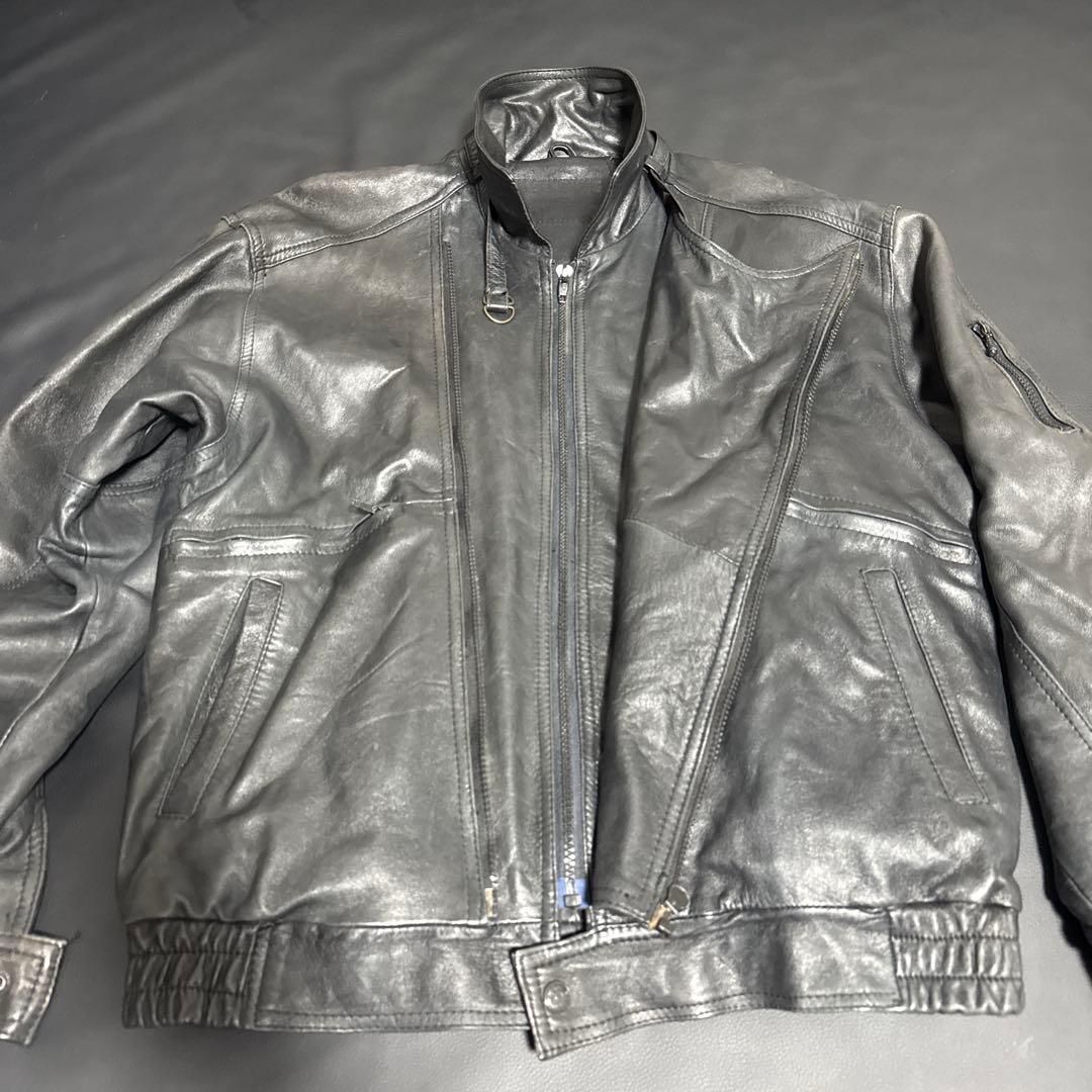 ヴィンテージ　ブラックレザーシングルライダースジャケット