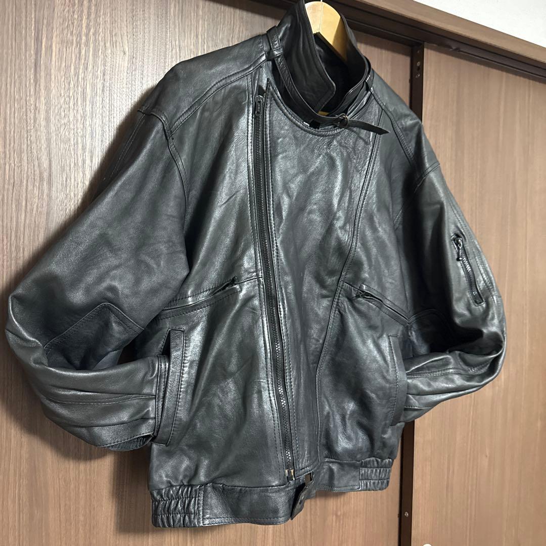 ヴィンテージ　ブラックレザーシングルライダースジャケット