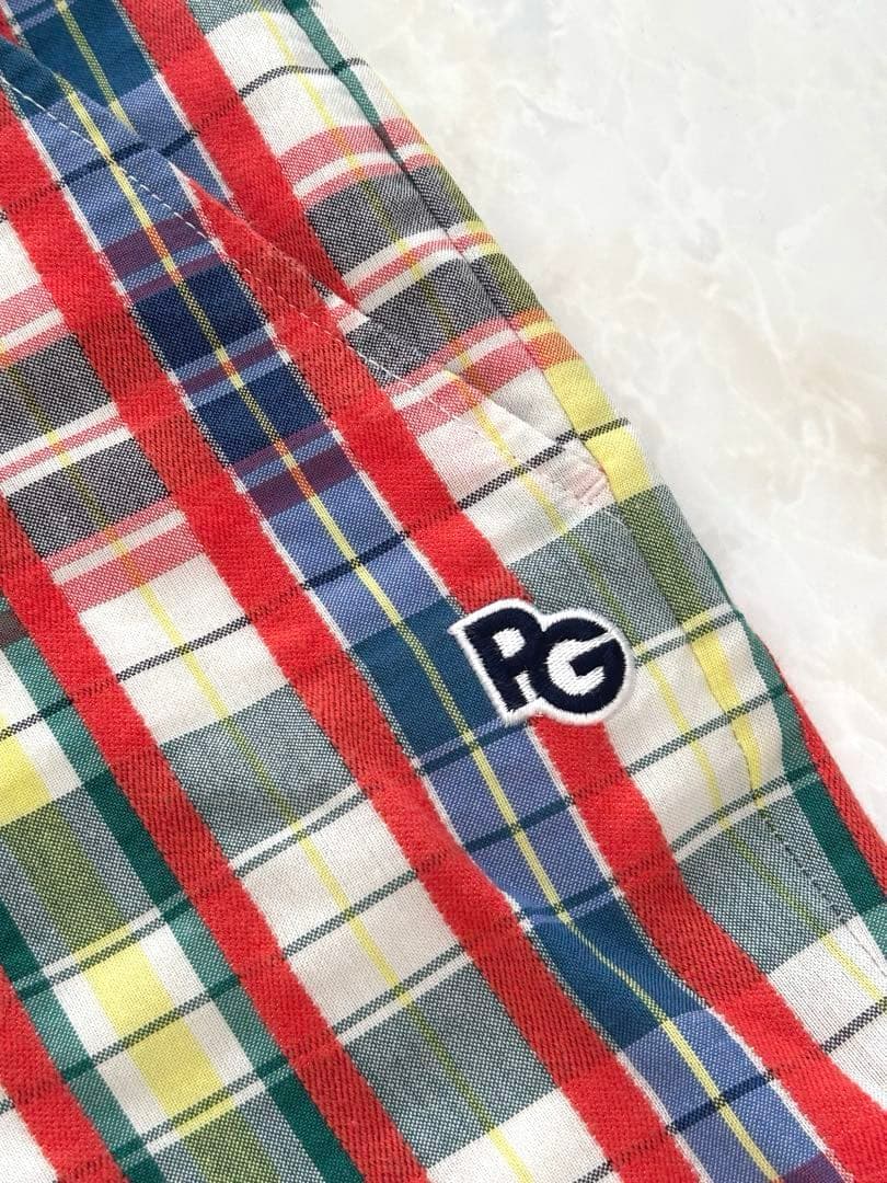 美品　PEARLY GATES ゴルフハーフパンツ 4 チェック柄 レッド系