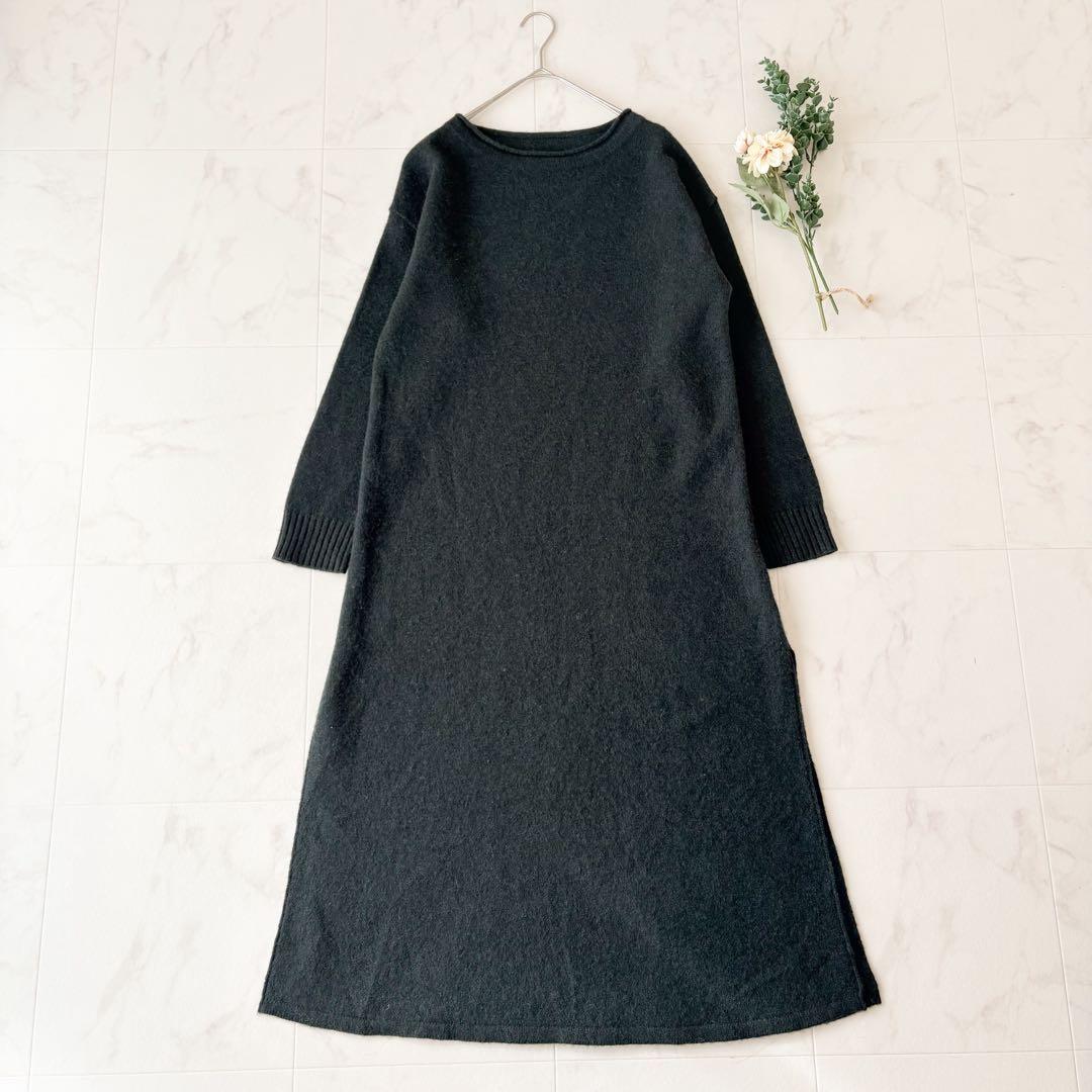 極美品✨《ハウスオブロータス》ヤク100% マキシ丈ニットワンピース 深緑