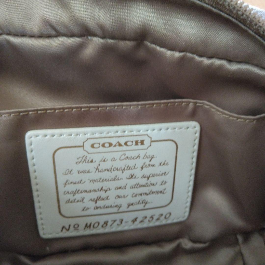【COACH】花モチーフ シグネチャー 化粧ポーチ ハンドル付き ベージュ　美品
