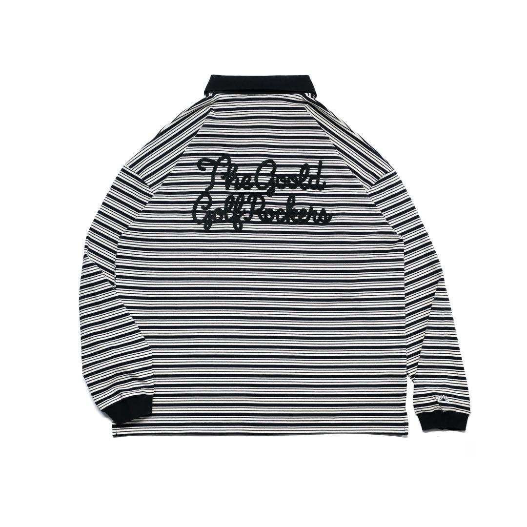 AIRY STRETCH BORDER L/S POLO BLACK サイズXL