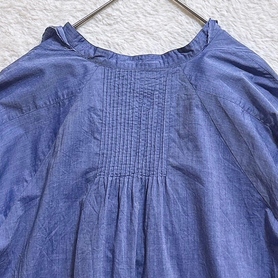 [美品]curensolosy シャンブレーフリルブラウス ブルー F