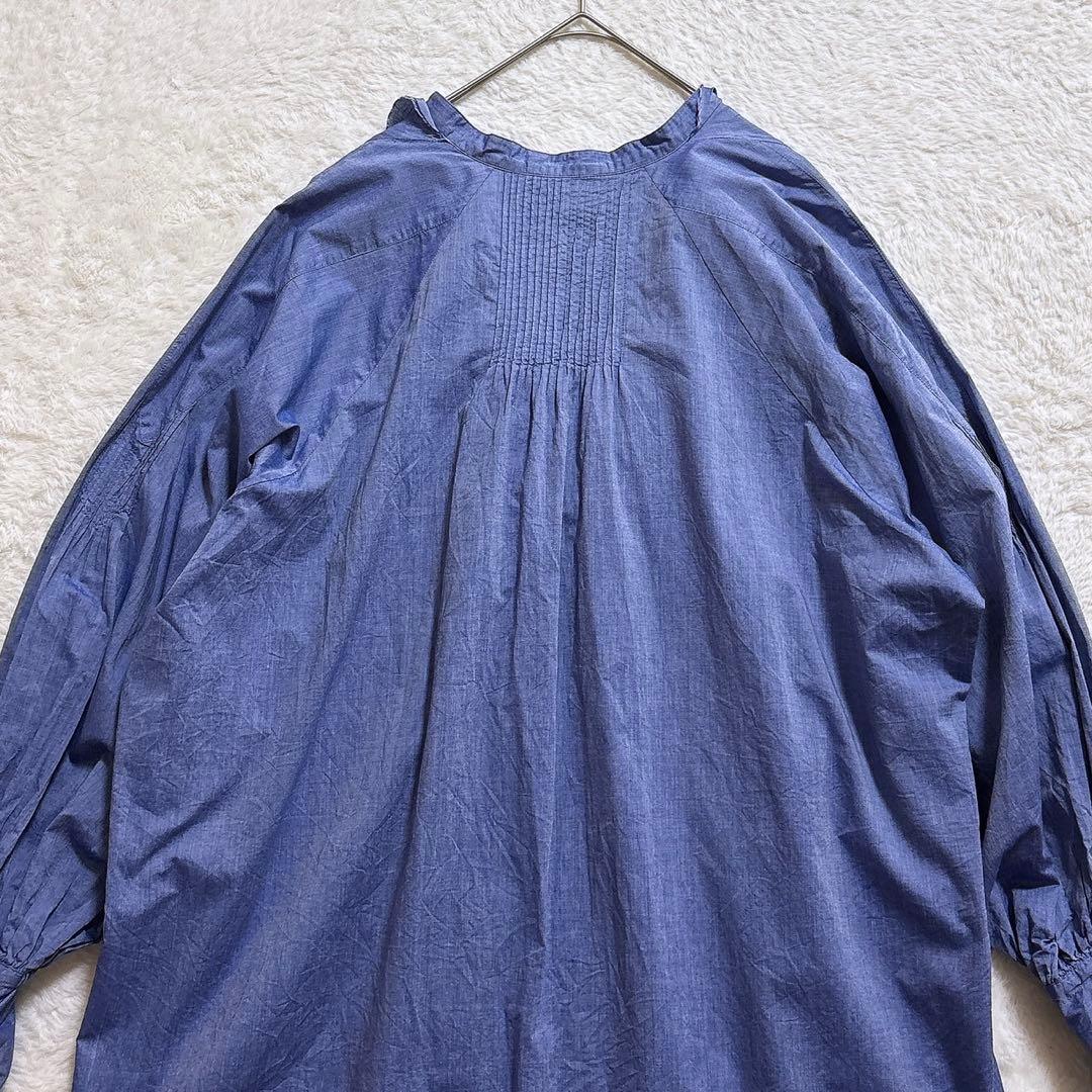 [美品]curensolosy シャンブレーフリルブラウス ブルー F