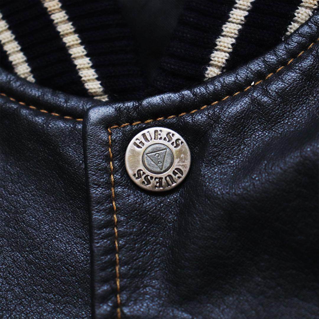 希少ヴィンテージ✨GUESS オールレザースタジャン 本革 XL ロゴ 刺繍