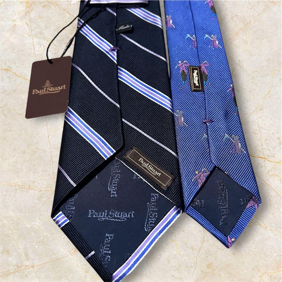 ⭐️新品タグ付⭐️Paul Stuart ネクタイゴルフ柄ストライプ上質シルク