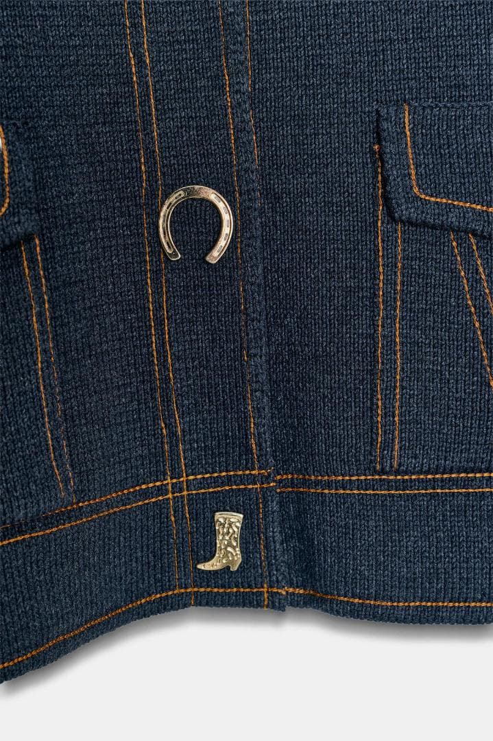 ZARA コントラストボタン付きニットジャケット カーディガン ブルー M