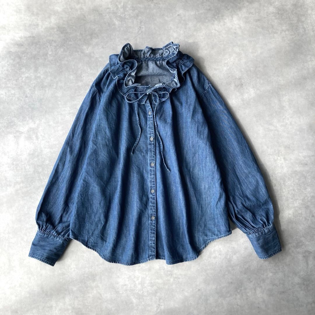 ノーリーズ Rie Miller リエミラー フリルギャザーデニムブラウス