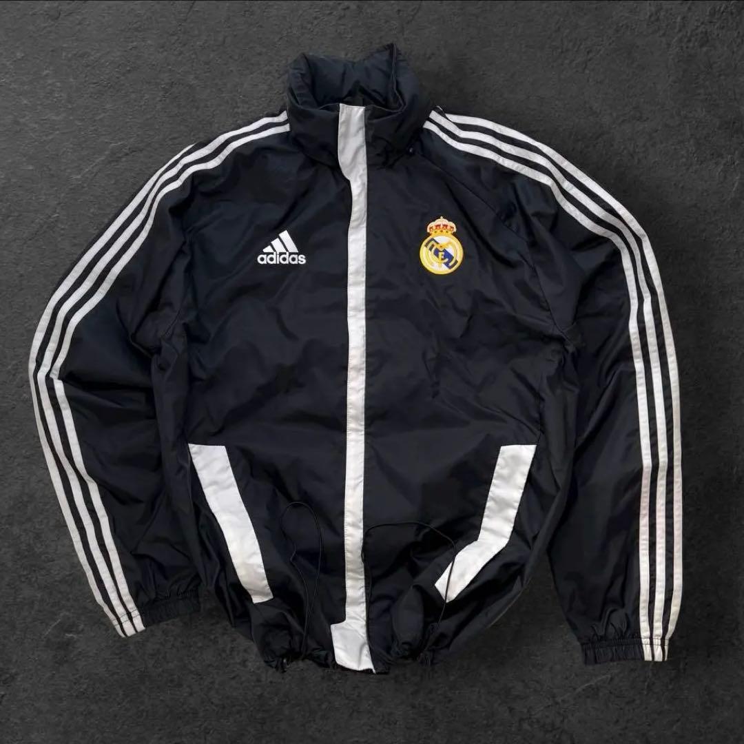 00s adidas レアルマドリード　ナイロンジャケット　短丈　ドローコードL