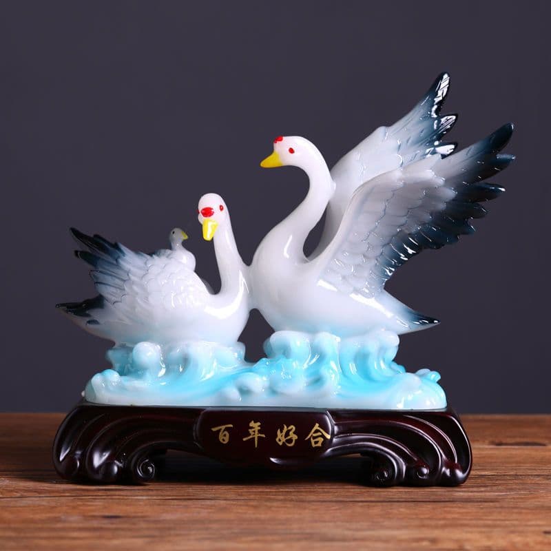 アイデアギフト百年好合白鳥樹脂置物