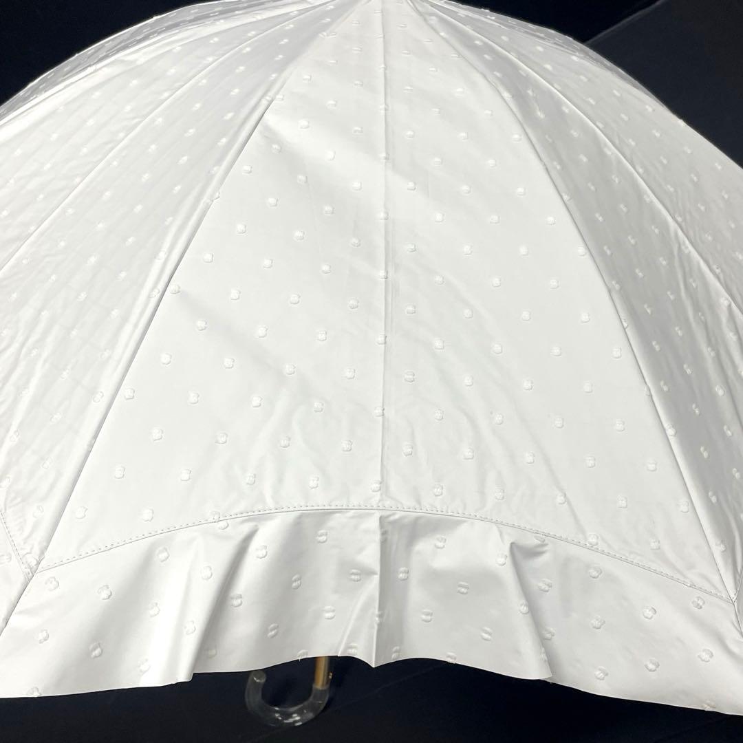 お*ん様 新品52930 ケイトスペード＊白ホワイトフリル1級遮光晴雨兼用日傘雨