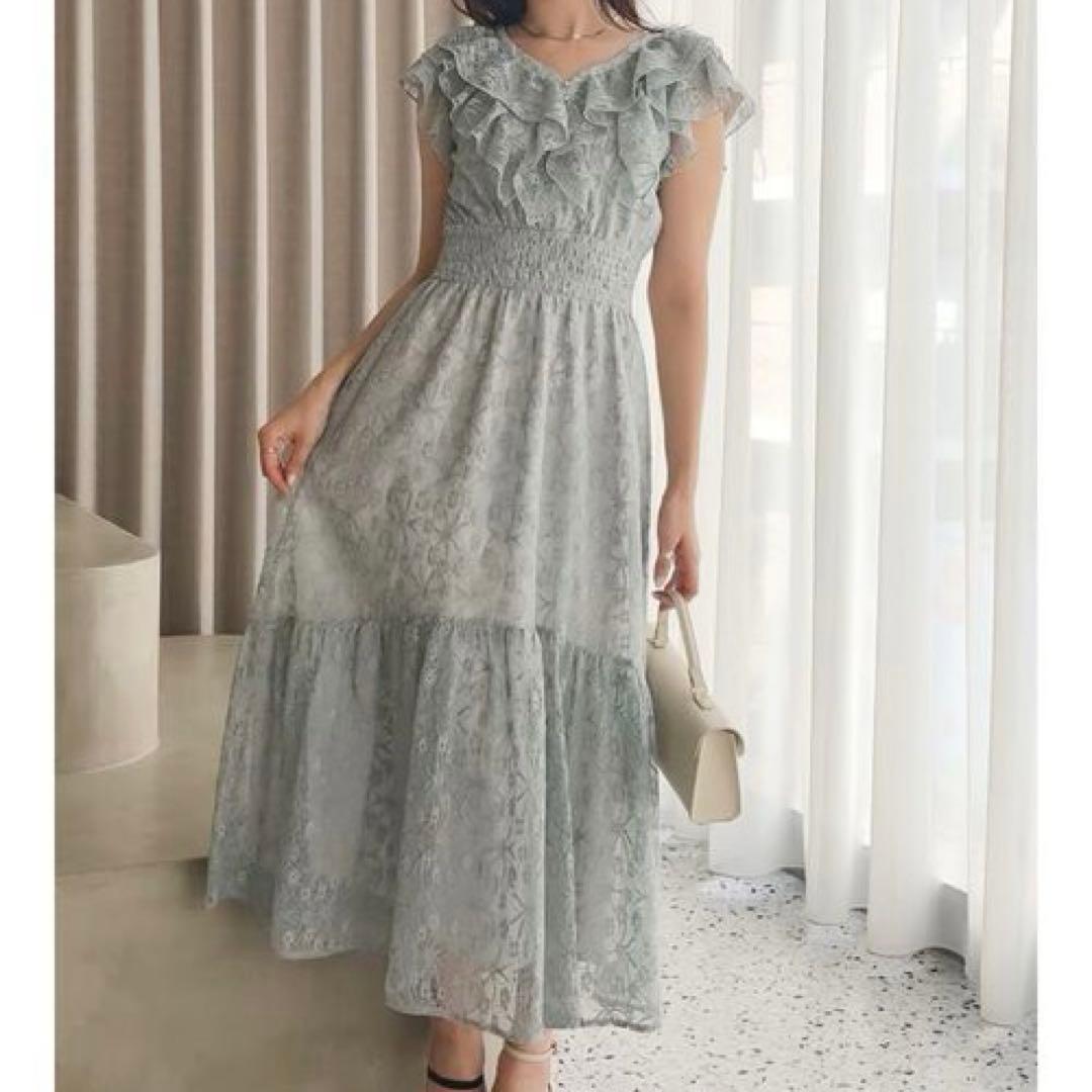 dazzlin バックリボンレースノースリワンピース　グリーン　S