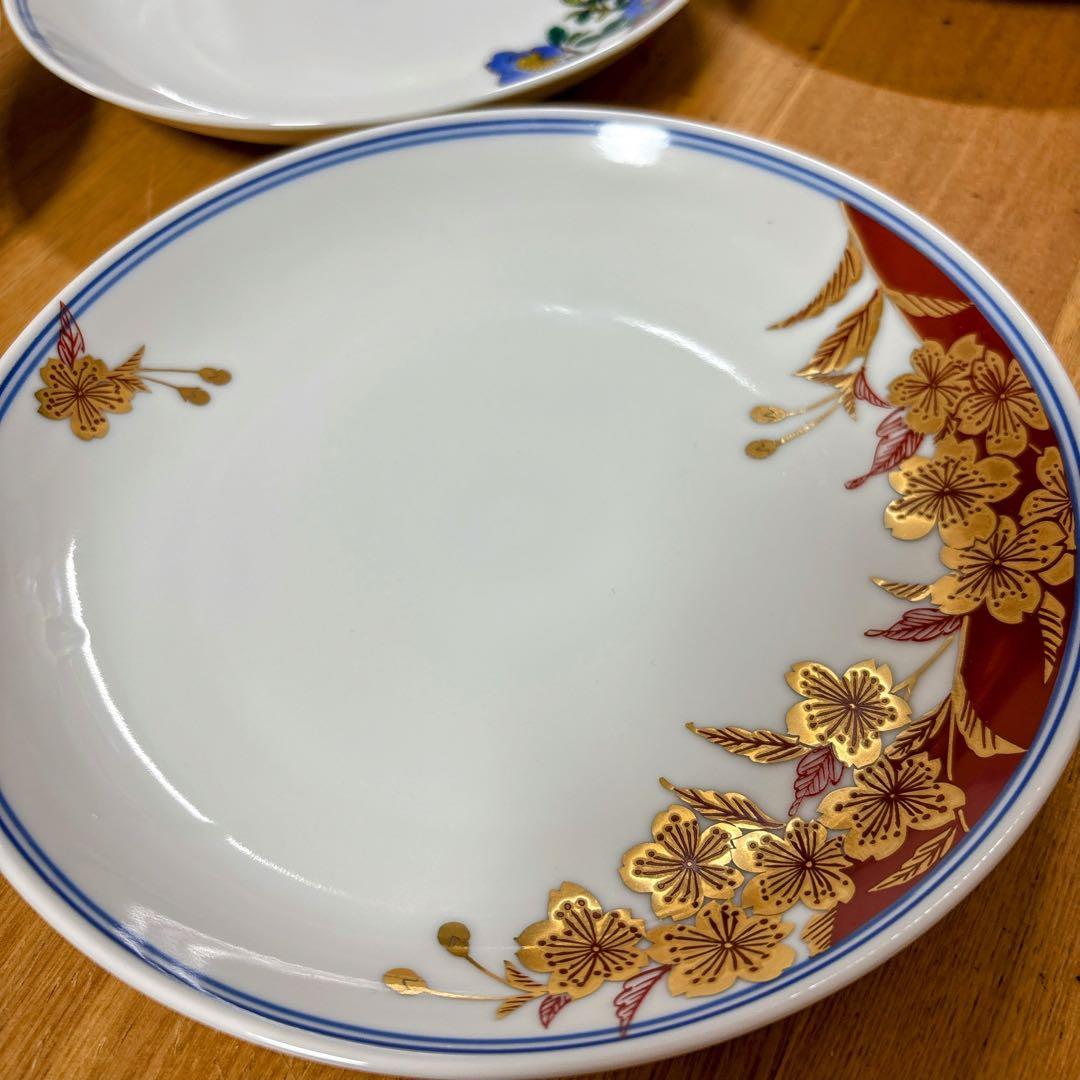 九谷焼　錦栄窯　時代絵　花絵変わり　6号皿揃　中皿　盛皿　19cm
