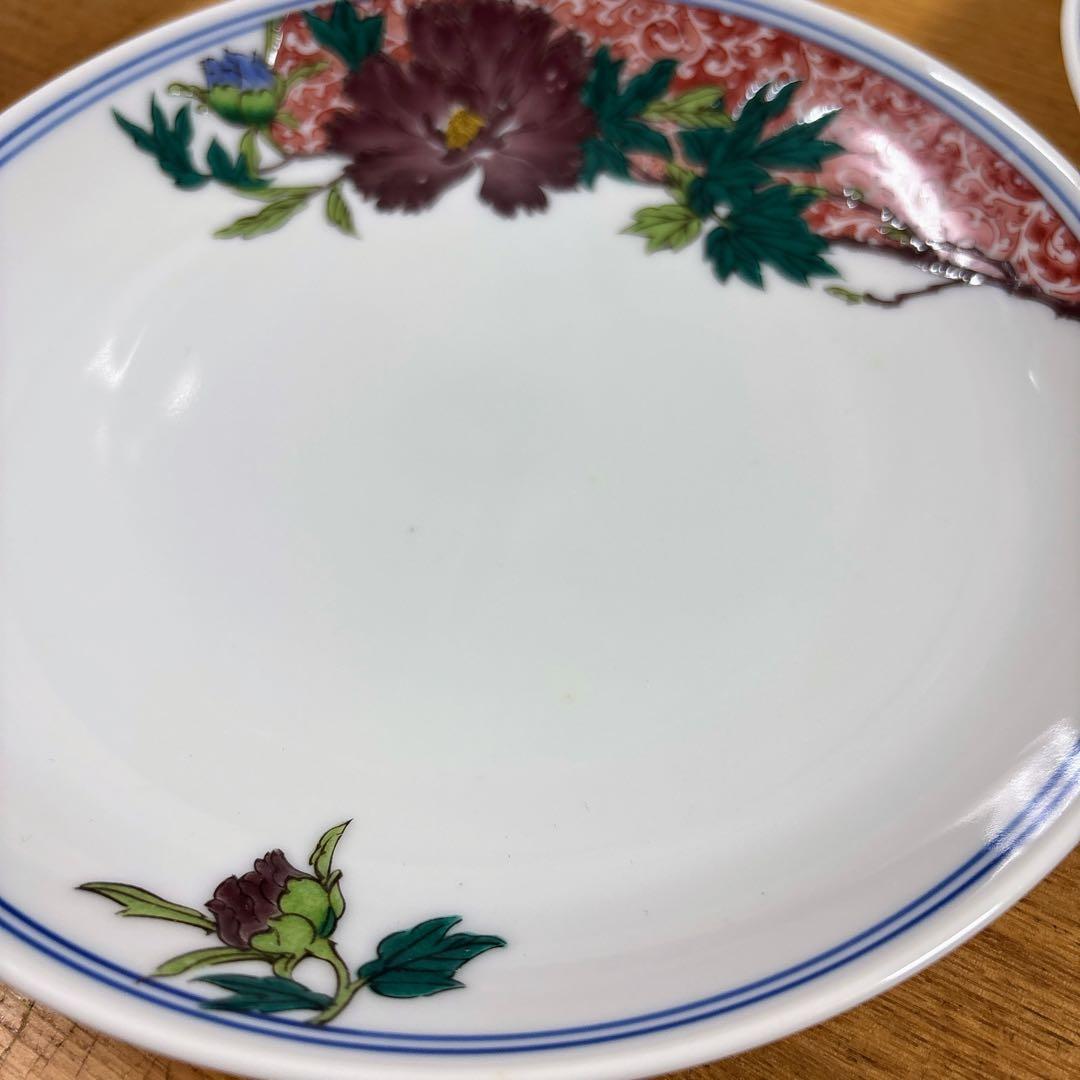 九谷焼　錦栄窯　時代絵　花絵変わり　6号皿揃　中皿　盛皿　19cm