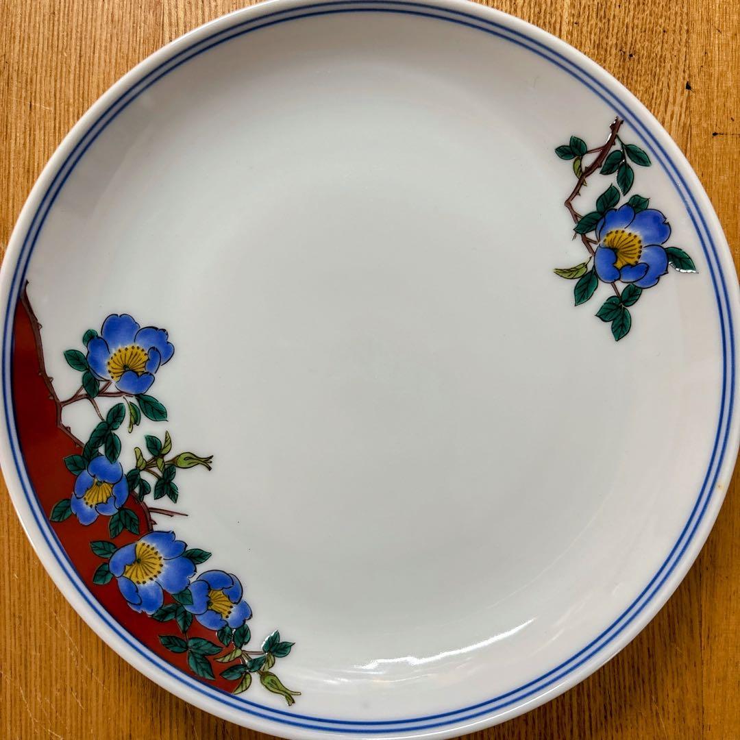 九谷焼　錦栄窯　時代絵　花絵変わり　6号皿揃　中皿　盛皿　19cm
