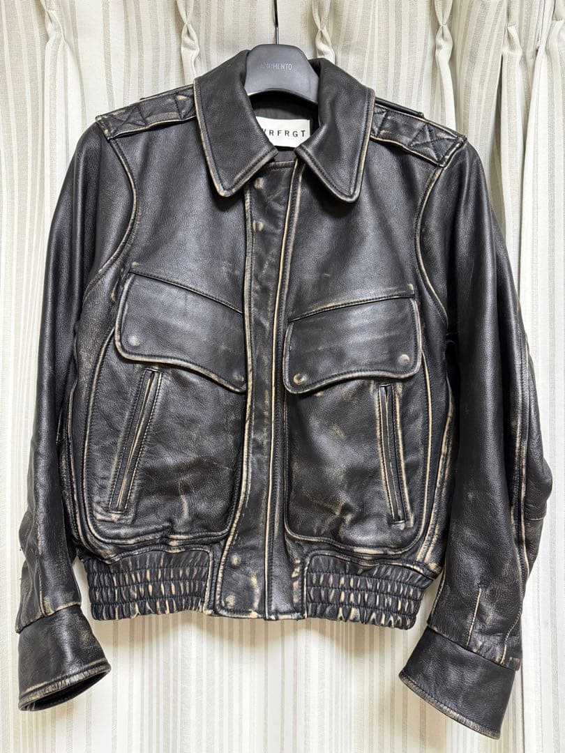 ジャケット・アウター NVRFRGT DISTRESSED LEATHER BOMBER JACKET