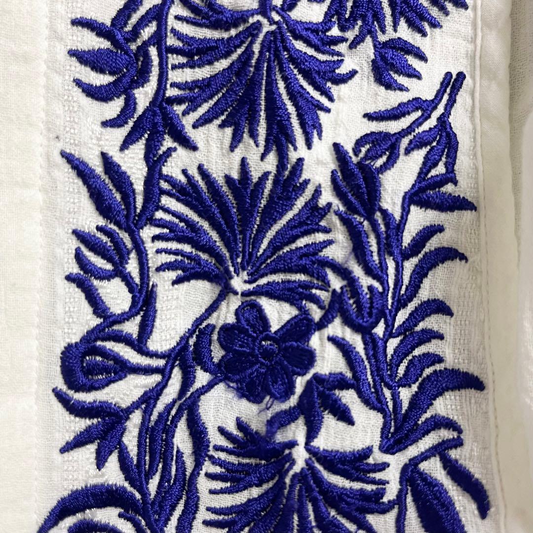 ヌキテパ 花 刺繍 ロングワンピース フラワー 白 ホワイト ゆったり