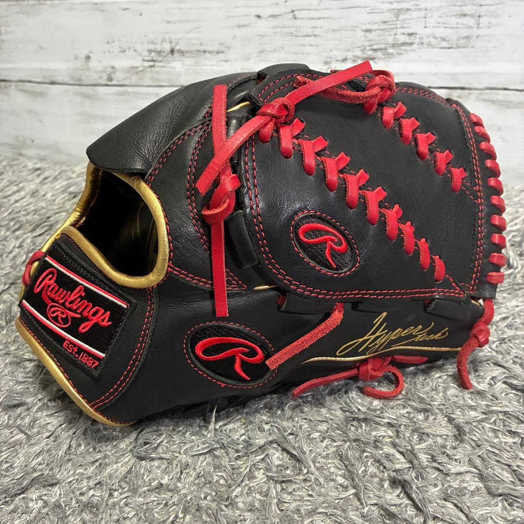 【美品】Rawlings HYPER TECH 一般軟式 投手 右 黒×赤×金