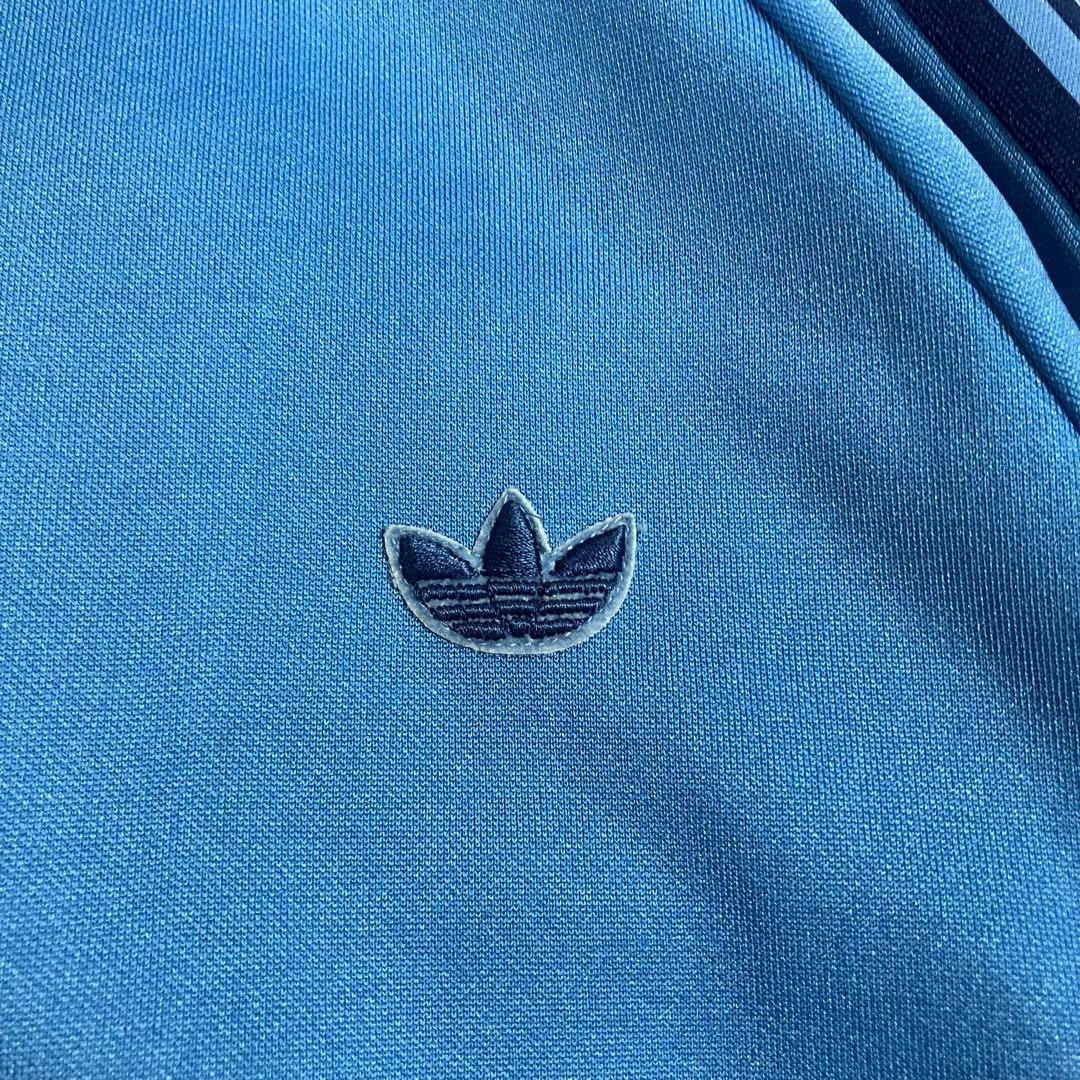 80s adidas デサント製 上下　セットアップ　ジャージ　青 刺繍ロゴ