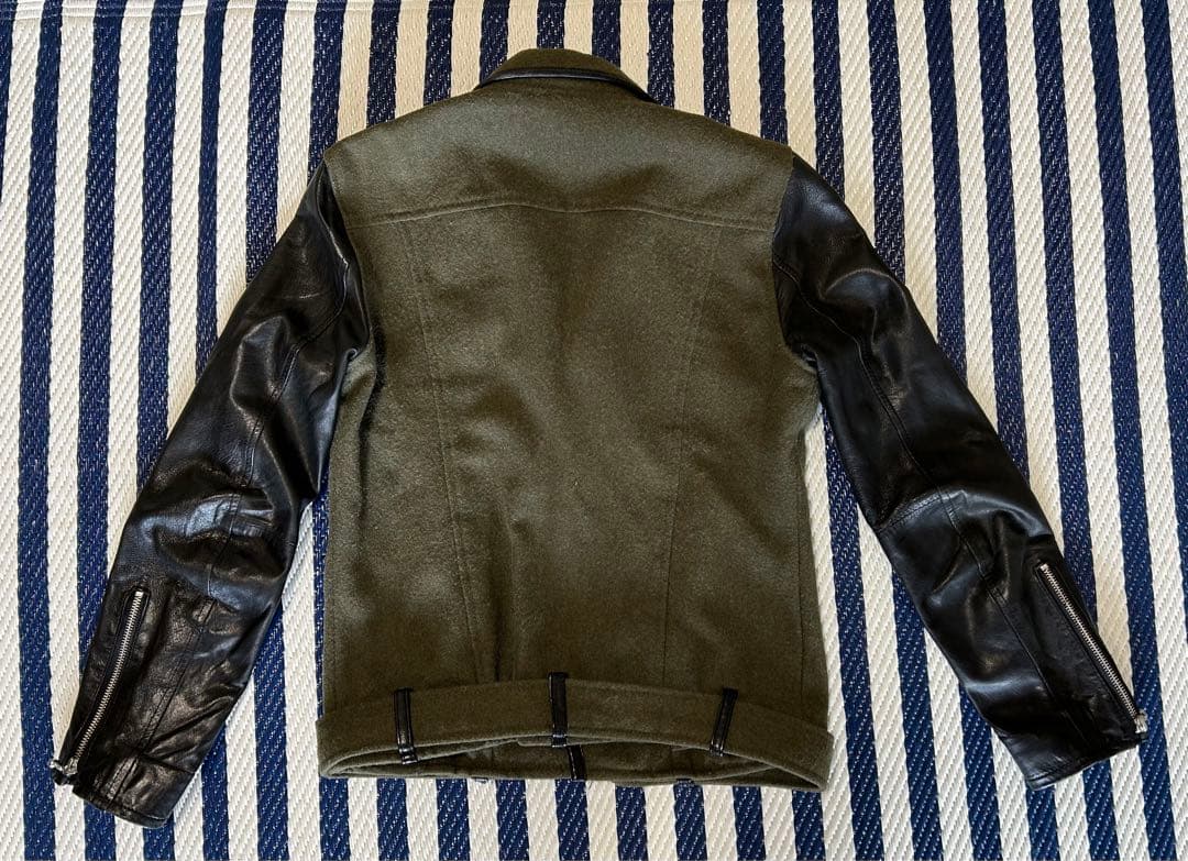 glamb　ラムレザー切替　アーノルド　ライダースジャケット　ダブル　オリーブ