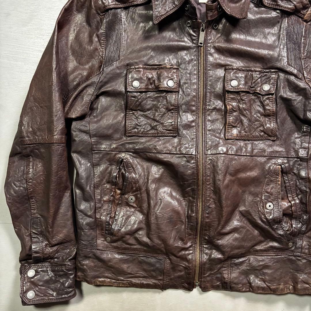 DIESEL レザージャケット　羊革　ラムレザー　オールレザー　バイカー　XL