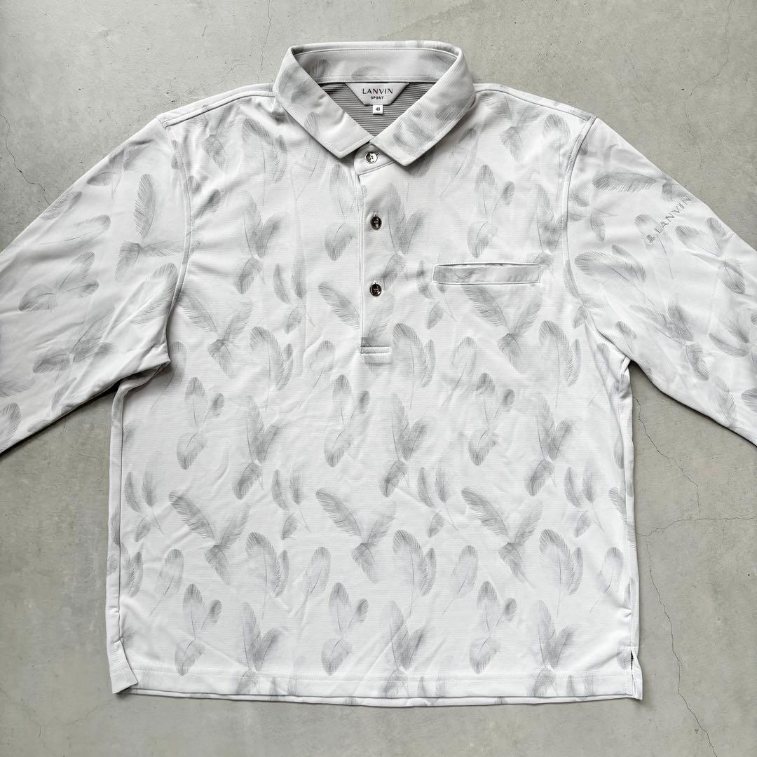 LANVIN SPORT ランバンスポール 総柄 刺繍ロゴ 長袖ポロシャツ 40