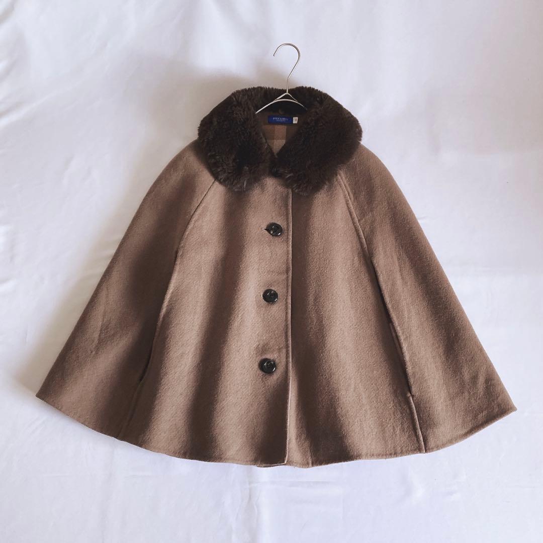 美品 ブルーレーベルクレストブリッジ ファー付きリバーシブルポンチョ 38