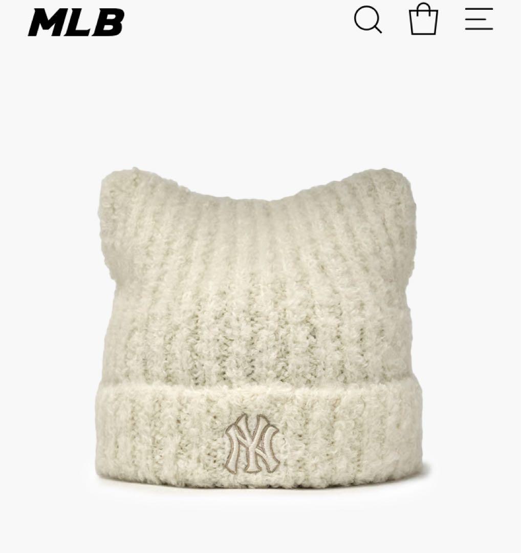 ★新春セール★新品★ MLB 韓国限定 ビーニー 猫耳 クリーム　カリナ着用