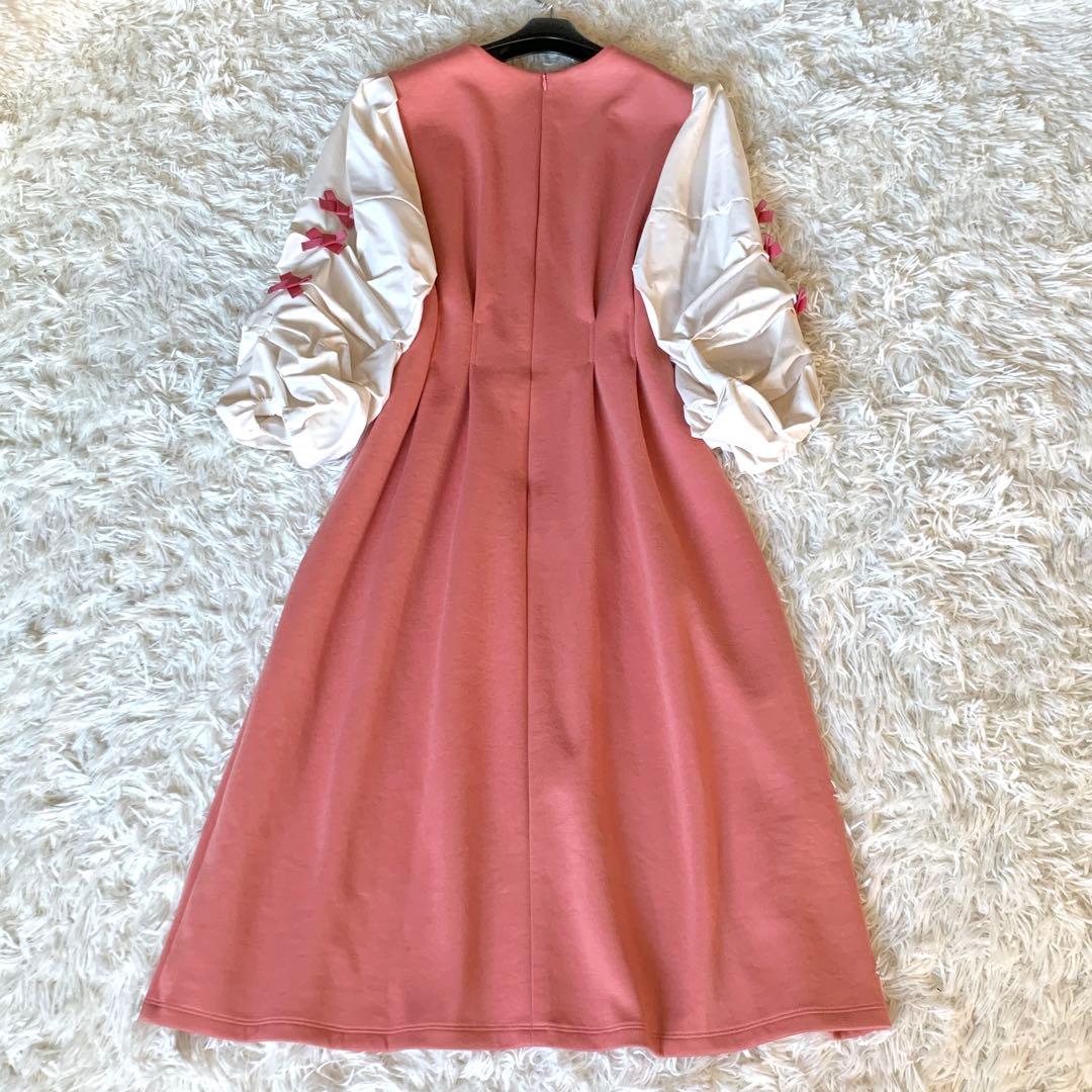 人気✨エムズグレイシー 大人可愛い♡ 袖ボリューム リボン ワンピース 洗える