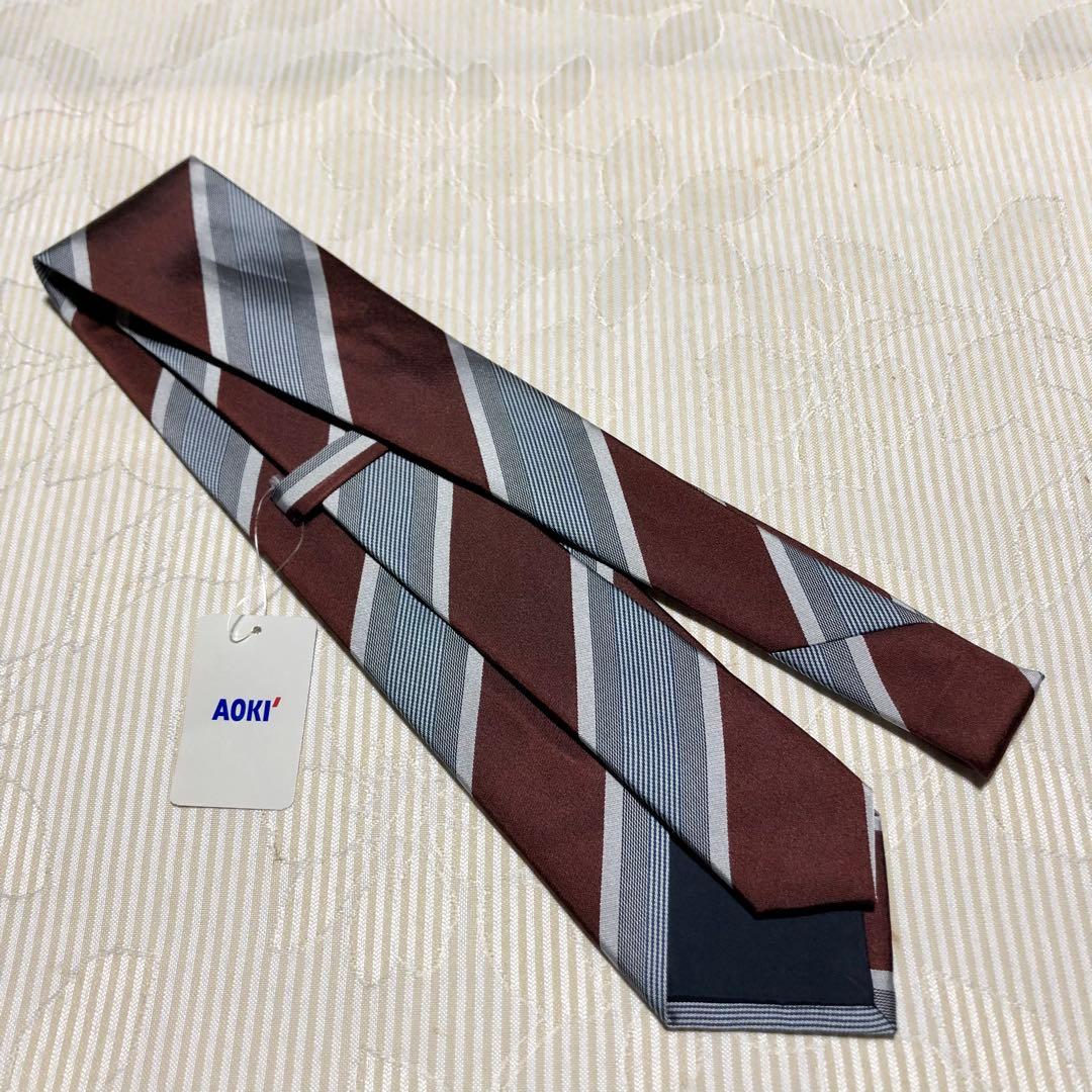 アオキ　ジュンコシマダ　大剣幅8cm 日本製　ストライプ柄ネクタイ