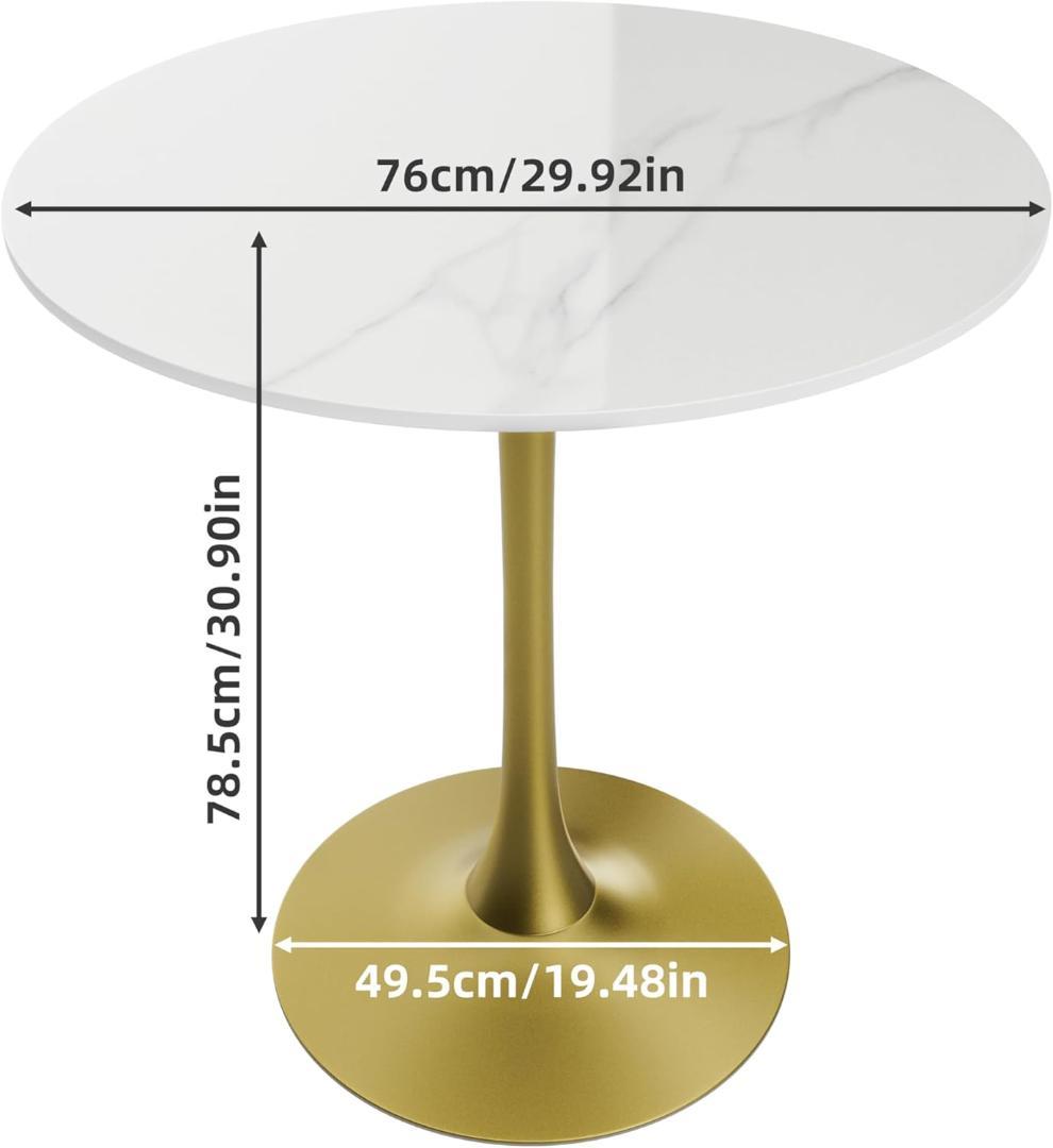 【カフェ風】大理石調チューリップテーブル 76cm ホワイト×ゴールド