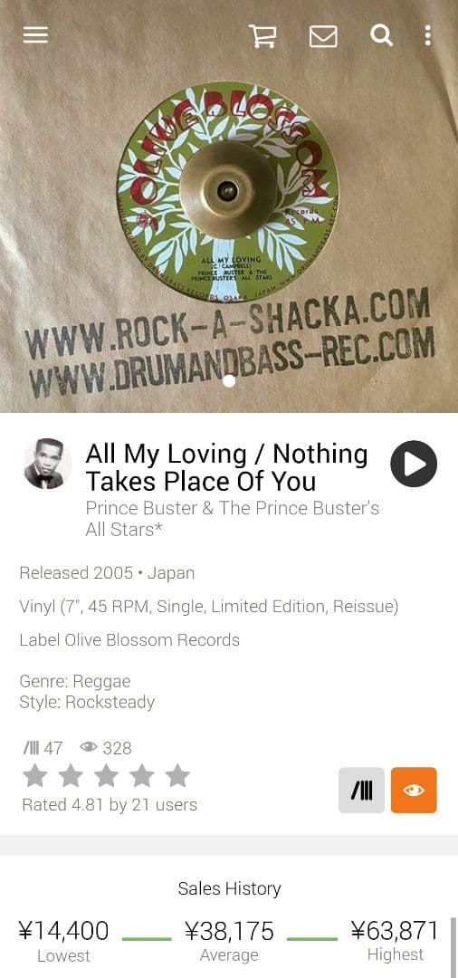 Prince Buster「All My Loving」7インチ レコード EP