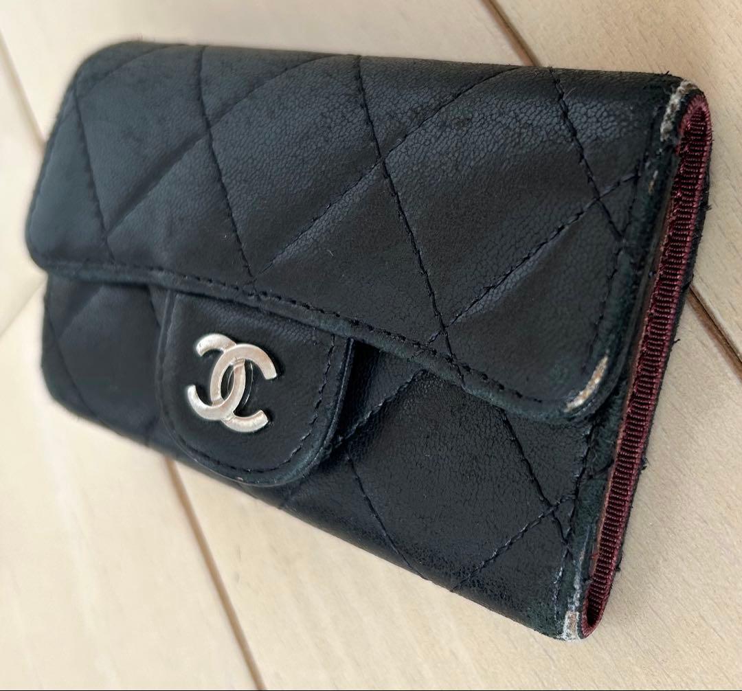 【CHANEL】 キーケース ブラック ラムスキン/Gカード・箱・袋・リボン付き