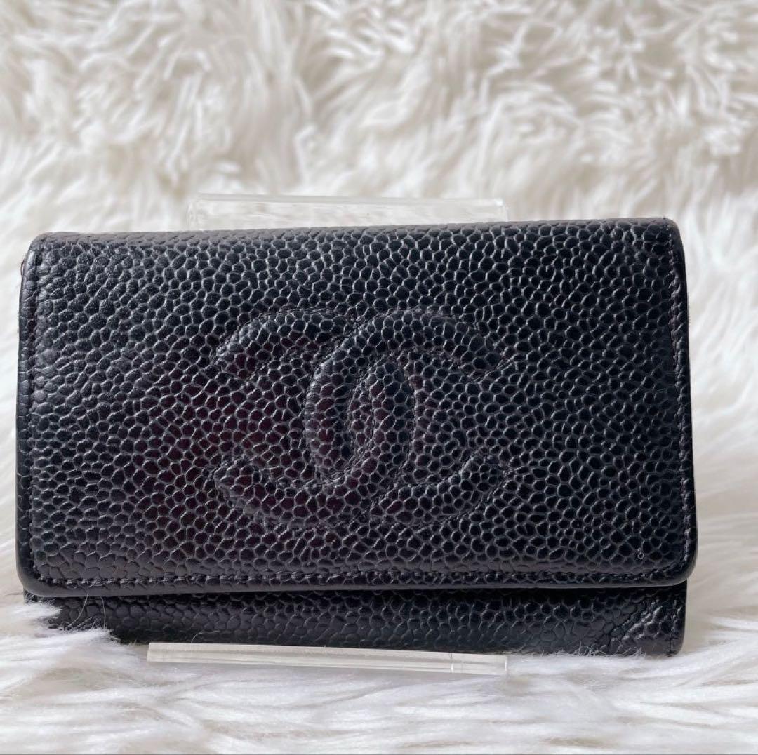 CHANEL 6連 キーケース キャビアスキン ココマーク レザー ブラック