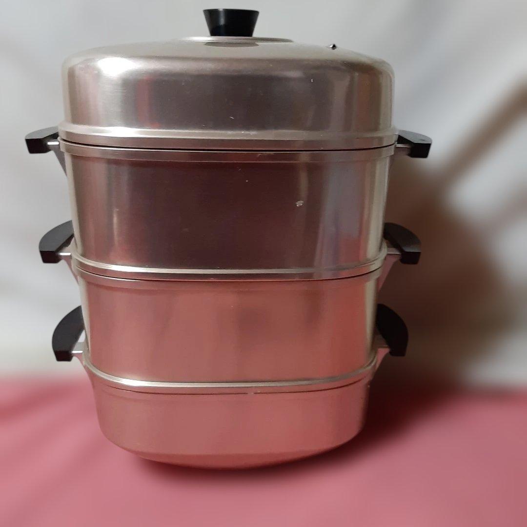 ツルマル印　三段式アルミ蒸し器　24㎝