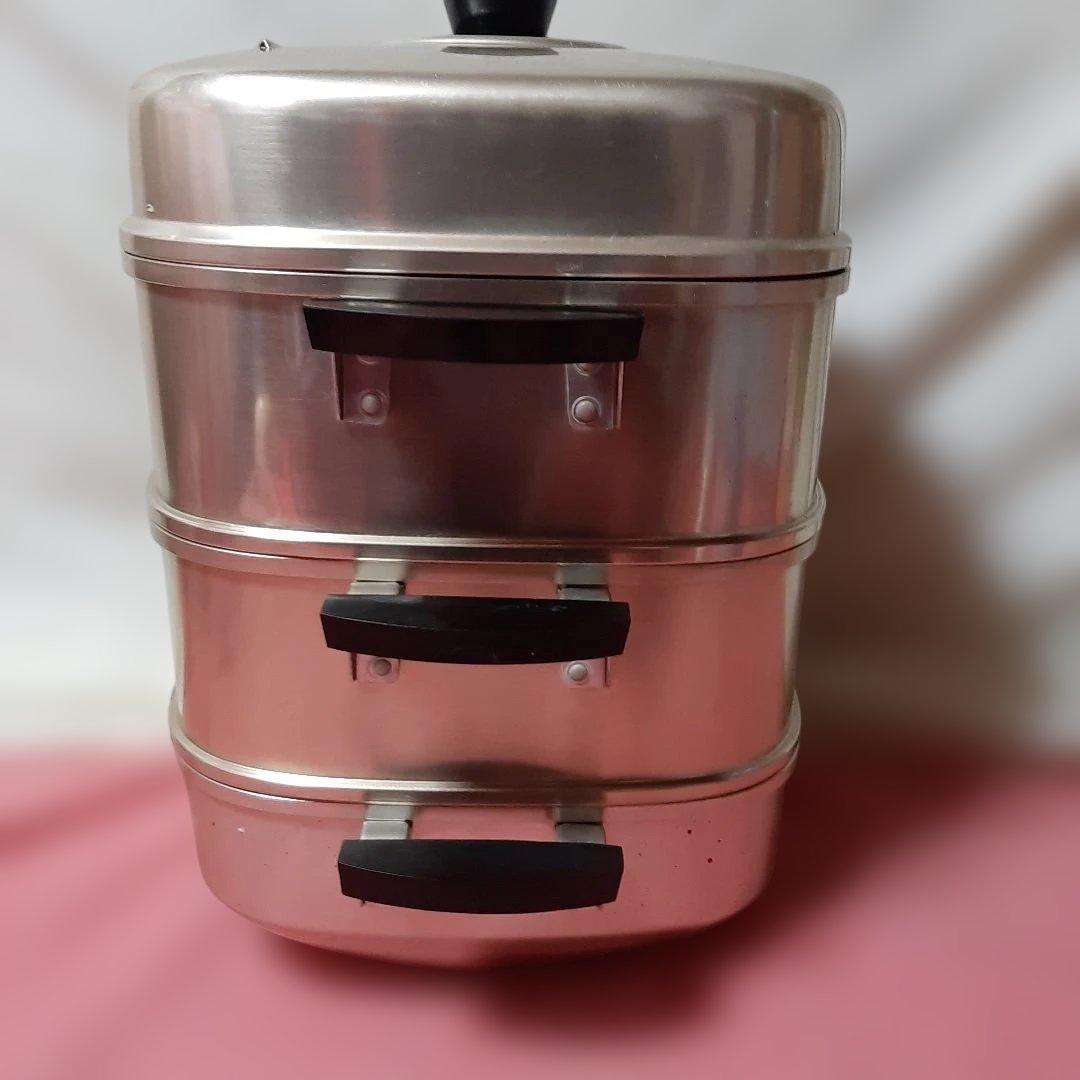 ツルマル印　三段式アルミ蒸し器　24㎝