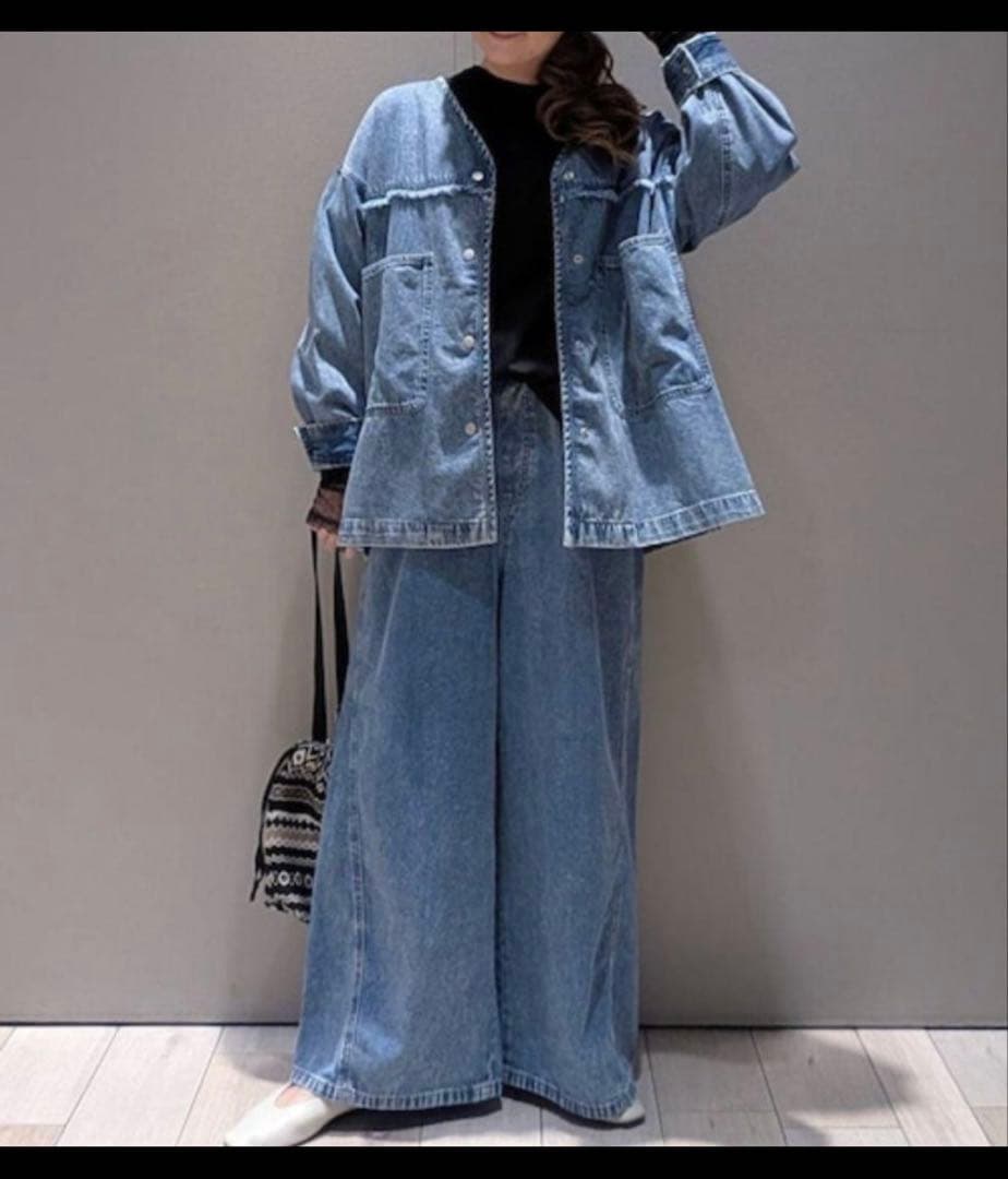 新品LEPSIMノーカラーデニムシャツ