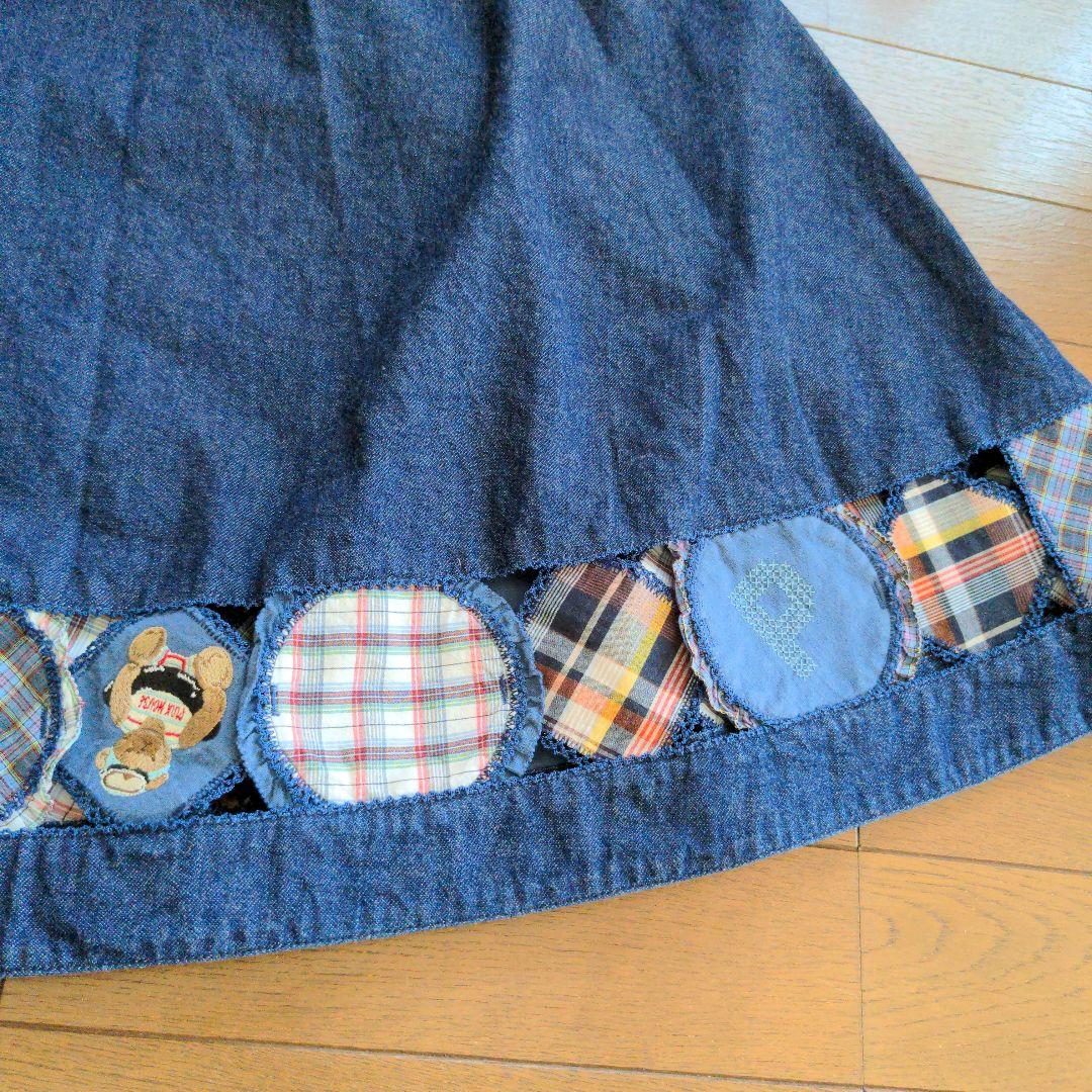 ピンクハウス　クマとロゴの刺繍入りパッチワークデニムワンピース　カネコイサオ