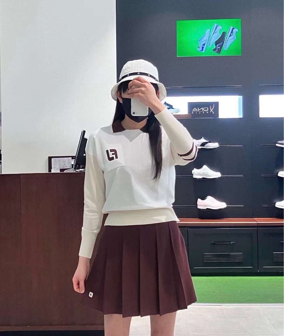 ゴルフウェア レディース 女性用 ニットスカート ワインレッド白ML