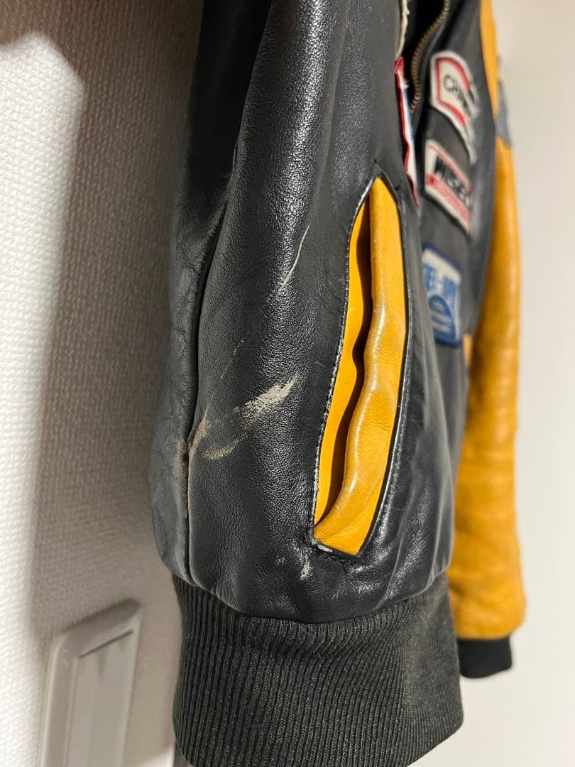Vanson レザージャケット 38 USA製 パッチ カスタム レーシング黒黄