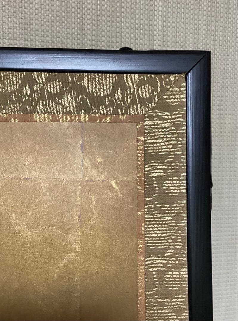 四つ折り屏風　日本画　金箔彩色　『菊花』