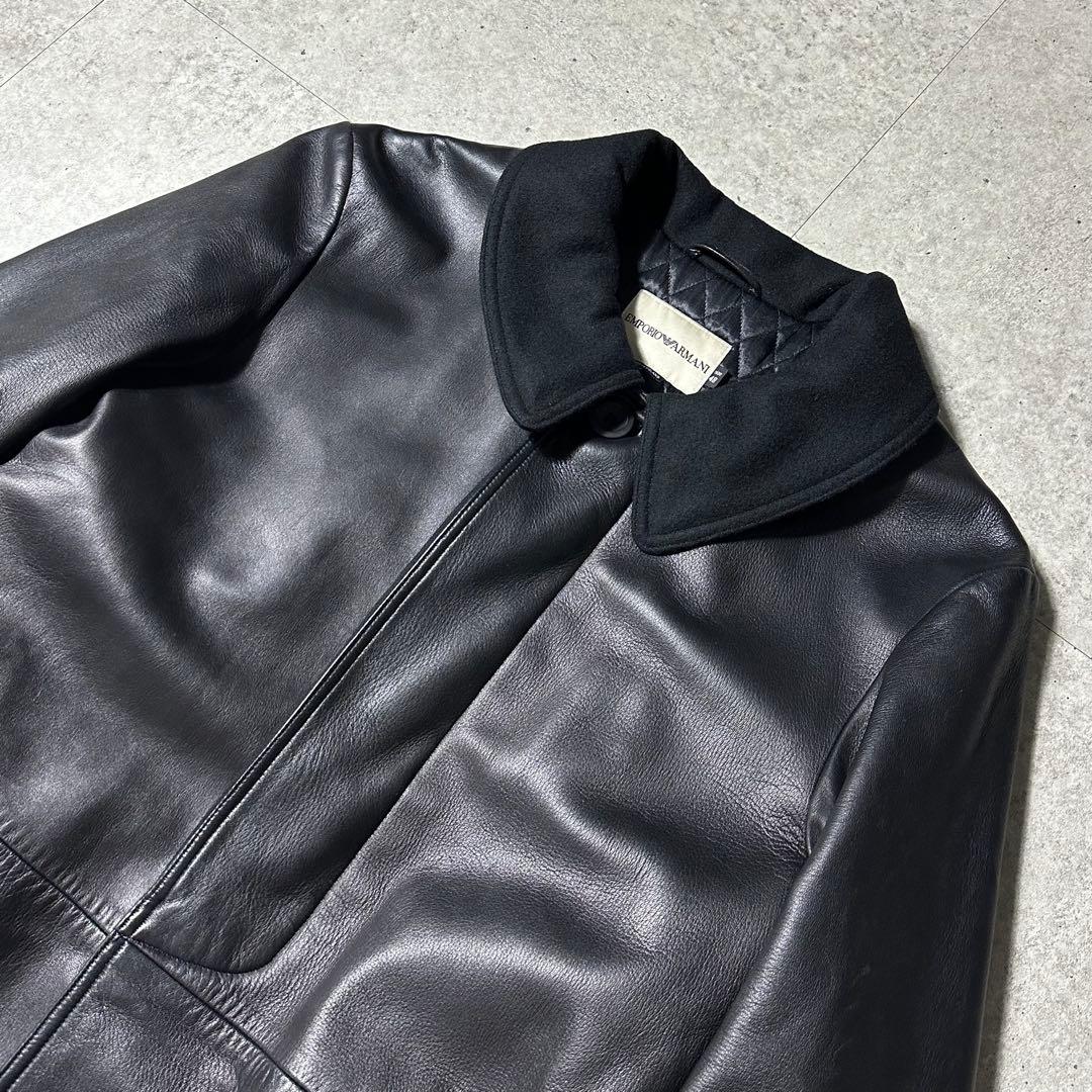 V*e様 希少 美品 EMPORIO ARMANI 羊革 ロングコート黒 レザー