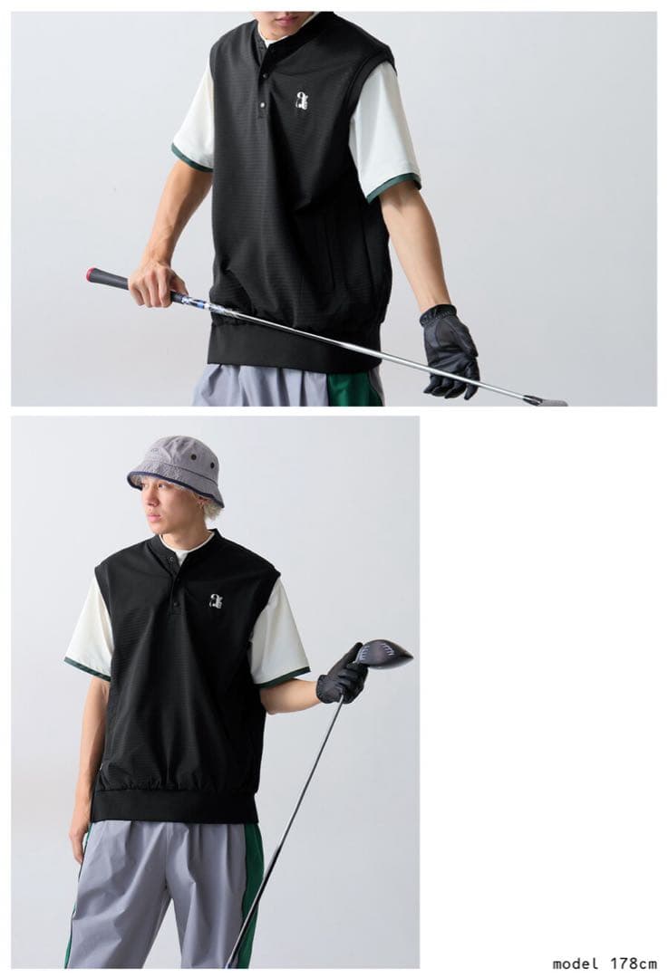 アンティカantiqua★golfロゴゴルフベスト★ブラック★男女兼用