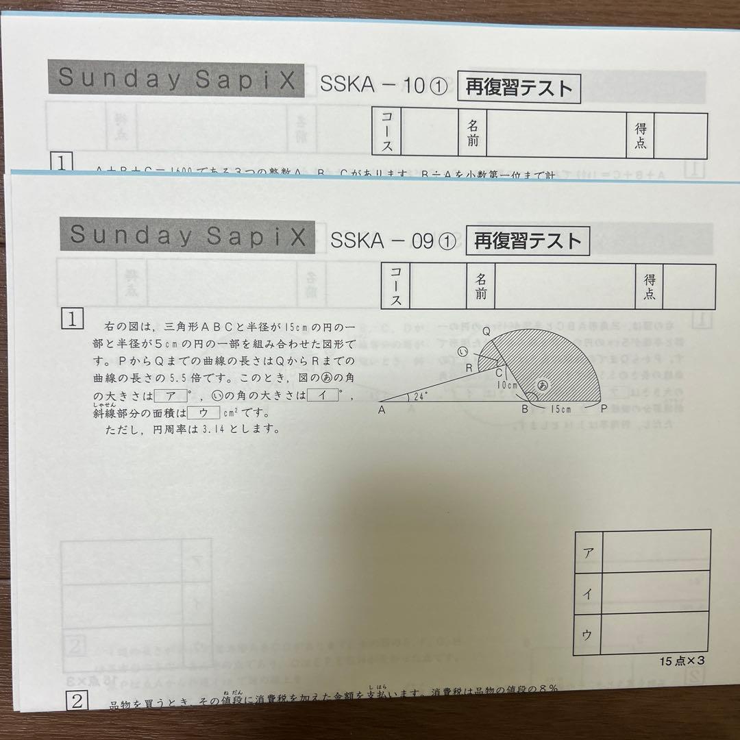Sunday SapiX SSKA01〜10 開成　再復習テスト 10冊セット