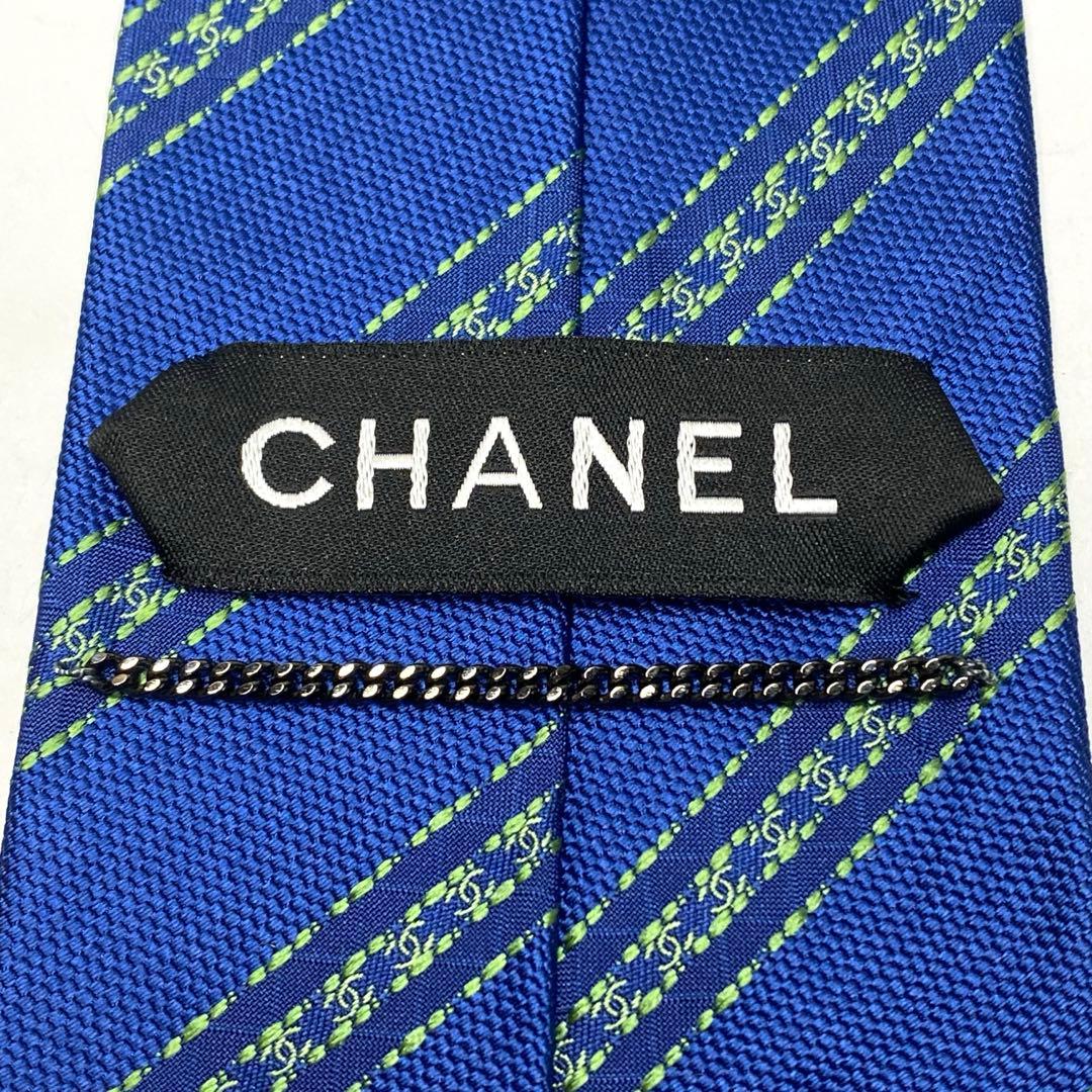 CHANEL シャネル　シルク100% ネクタイ　イタリア　ブルー　ストライプ