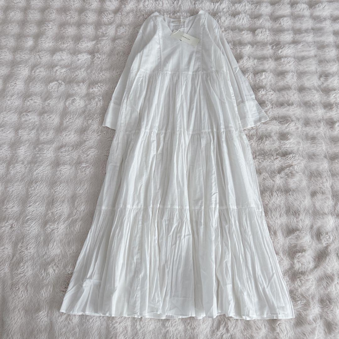 新品✨ヌキテパ★Ｖネック　ティアード　ロング　ワンピース　コットン　ストライプ