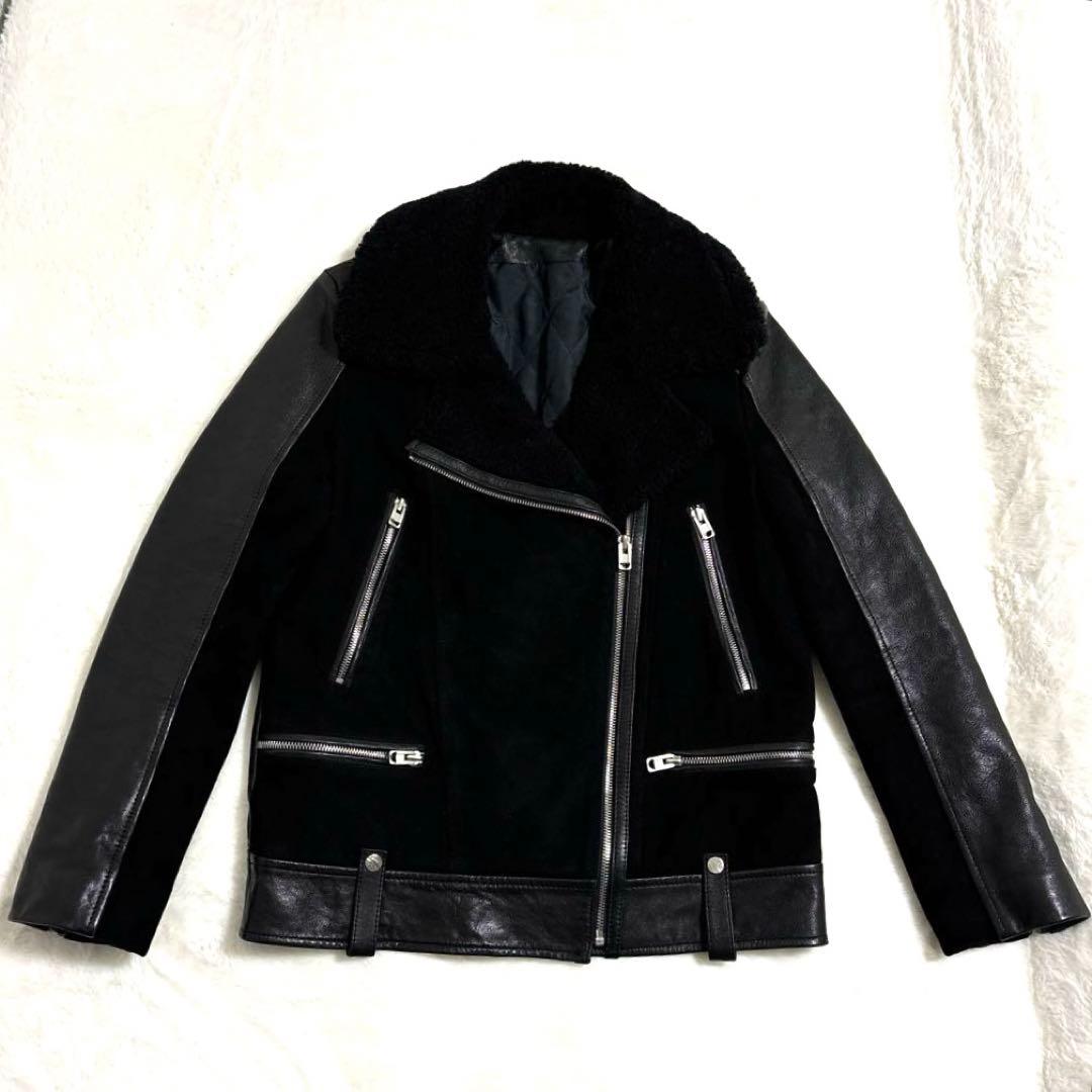 極美品✨ライダース　ジャケット　ダブル　レザー　スエード　ボア　黒　キルティング