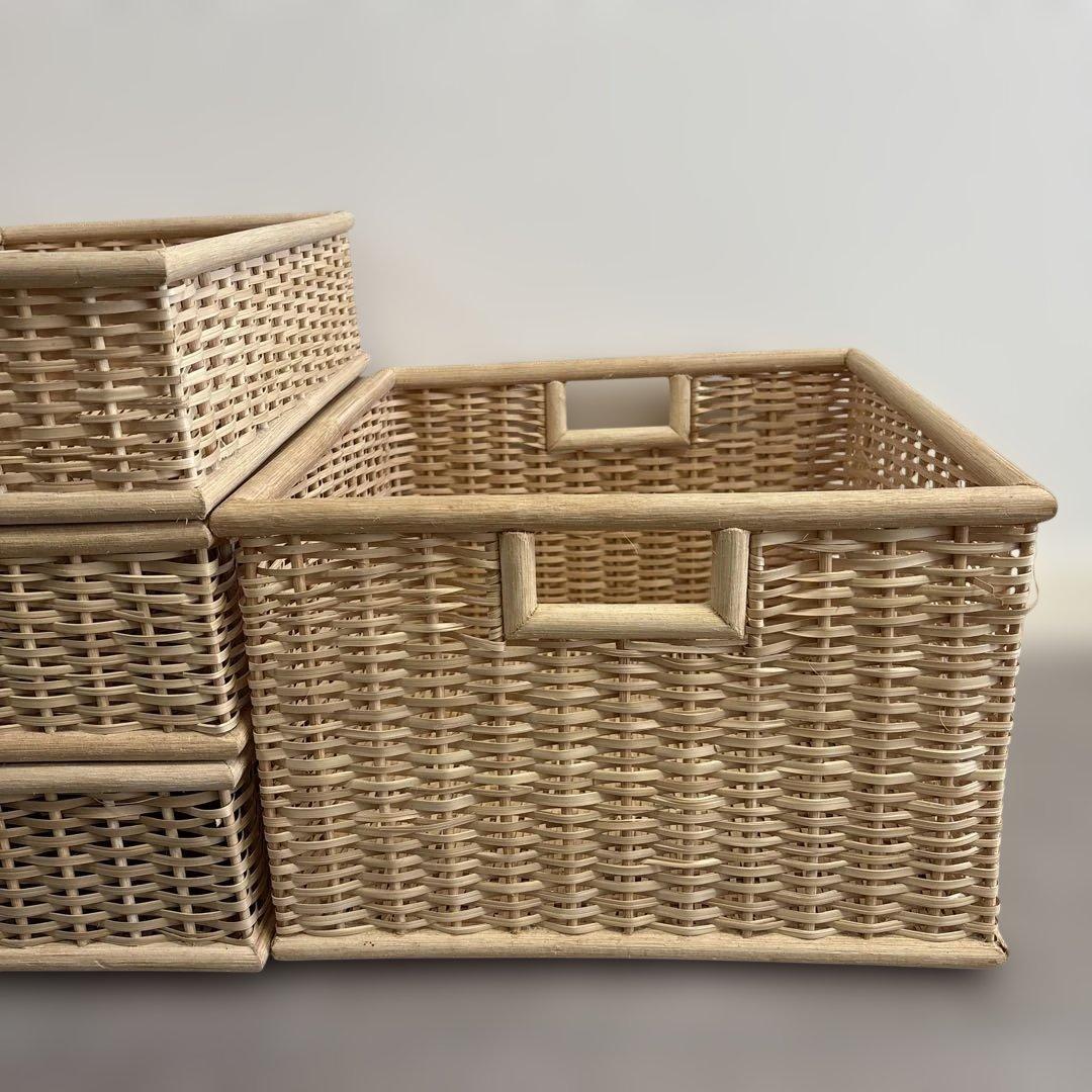 無印良品　重なるブリ材角型バスケット　7点セット