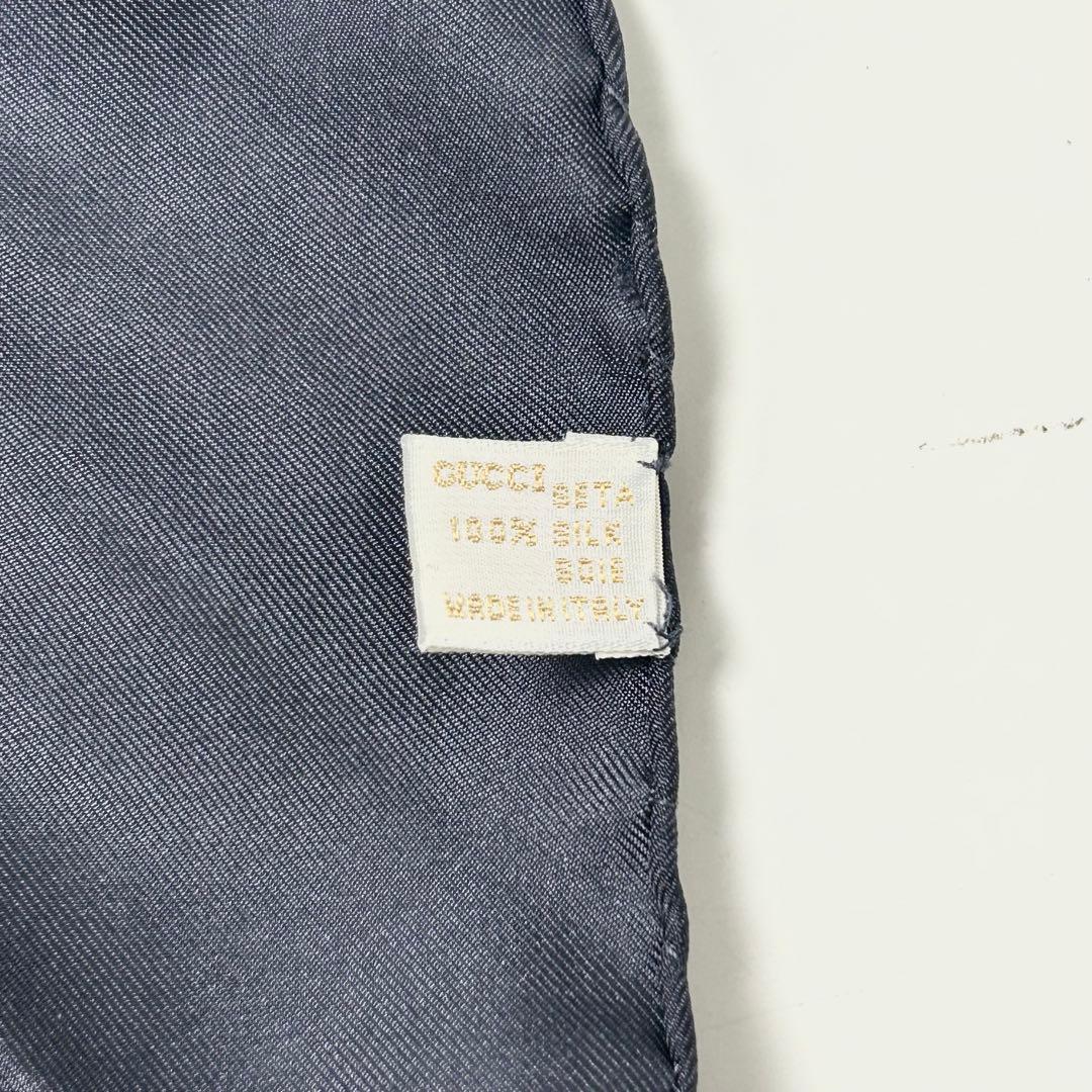 GUCCI シルク スカーフ 88cm チェーン ネイビー